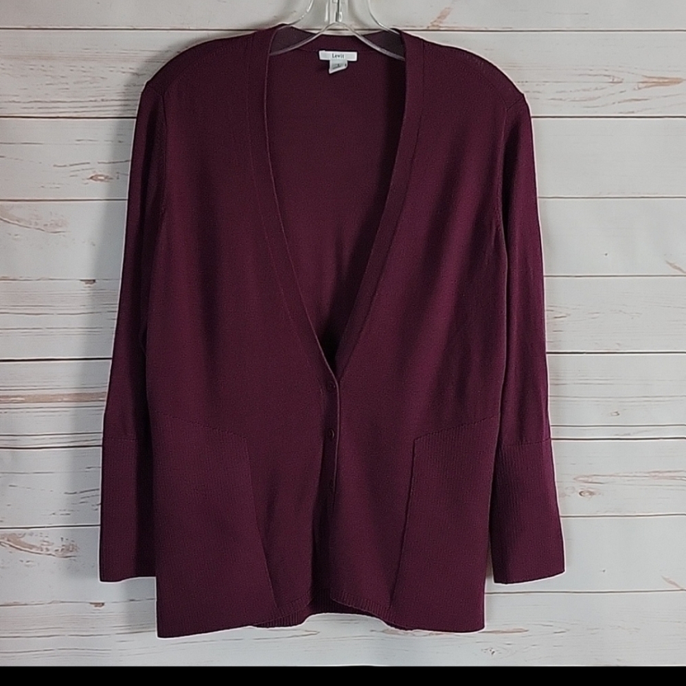 Lewit Burgundy Long Sleeve Button Up V-Neck Casual Cardigan Sweater Medium